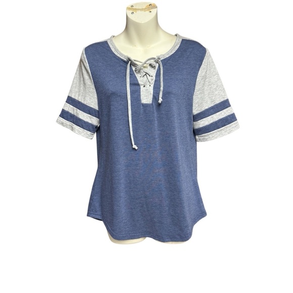 Blue and Gray Tie Front Relaxed T-Shirt size small no brand - Picture 1 of 8